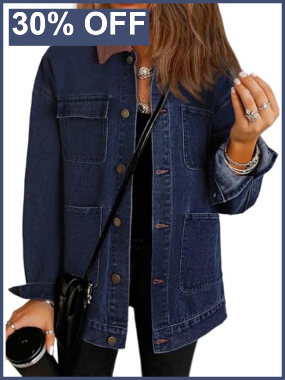 Corduroy Collar Denim Jacket Loose Fit Long Sleeve